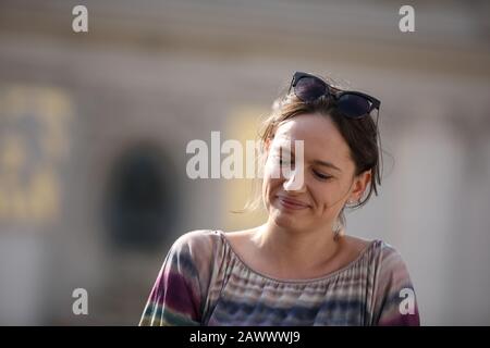 Polonia, CRACOVIA - 29 Aprile 2019: Anna Cieslak Polish film, televisione e stage pressoIntervista durante OFF CAMERA 2019 festival a Cracovia Foto Stock