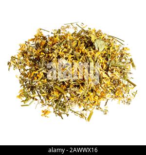 Melilotus officinalis giallo dolce Clower essiccato isolato su bianco Foto Stock