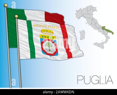 Puglia bandiera e mappa regionale ufficiale, Italia, illustrazione vettoriale Illustrazione Vettoriale