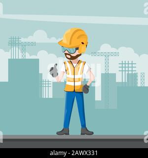 Operaio edile con il suo equipaggiamento protettivo personale completo Illustrazione Vettoriale