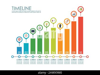 Infografica su grafico aziendale a dieci fasi. Illustrazione vettoriale Illustrazione Vettoriale