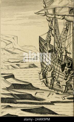 Una vera descrizione di tre viaggi da nord-est verso Cathay e la Cina : intrapresi dagli olandesi negli anni 1594, 1595 e 1596 . Come la nostra nave si è bloccata velocemente nel ghiaccio, Foto Stock