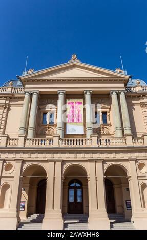 Parte anteriore del Meclemburgo Teatro di Stato di Schwerin, Germania Foto Stock