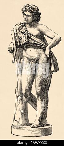 Satiro A Riposo O Satiro Pendente. Statua Di Praxiteles, Satiro, Glyptothek. Grecia storia antica. Vecchia illustrazione dell'incisione dal libro Universal hi Foto Stock