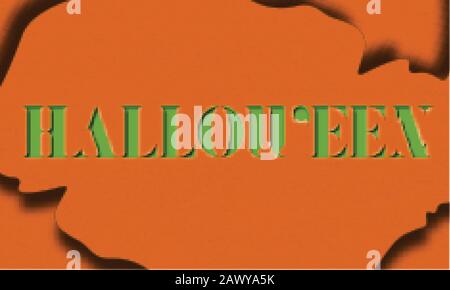 Banner di forma astratta con scritto halloween. Sfondo arancione. Carattere verde Illustrazione Vettoriale