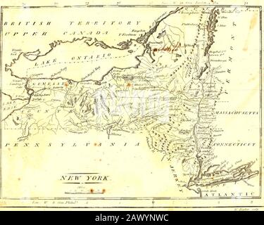 carey's American Pocket atlas ; contenente venti mappe.. Con una breve descrizione di ogni stato, e della Louisiana: Anche, il censimento degli abitanti degli Stati Uniti, per il 1801 e Le esportazioni dagli Stati Uniti per dieci anni . ovest, dal lago Erie e fiume Niagara; Sud-ovest e sud, in Pennsylvania e New Jersey. Divisioni Cjvil. Questo stato è diviso in trentadue contee, New York, Albany, Suffolk, Queens, Kings, Richmond, West Chester, Orange, Ulster, Duchess, Co-lumbia, Rensselaer, Washington, Clinton, Montgomery, Ontario, Herkemer, Otsego, Tyoga, Onondaga, Onei-da, Steuben, che Foto Stock