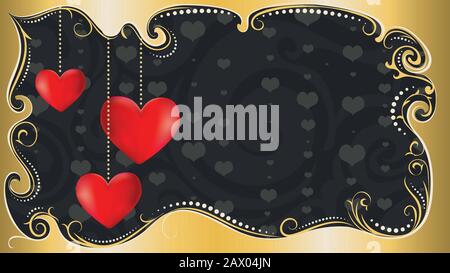 Grande cuore rosso con decorazioni floreali e disegno swirls. Illustrazione Vettoriale