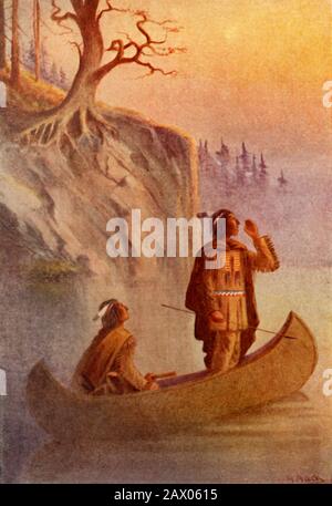 'On the Lakes', 1914. Indiani nordamericani in kayak, forse durante la migrazione. Dai "miti degli indiani nordamericani", di Lewis Spence F.R.A.I. [George G. Harrap &Amp; Co. Ltd, Londra, Calcutta, Sydney, 1914] Foto Stock