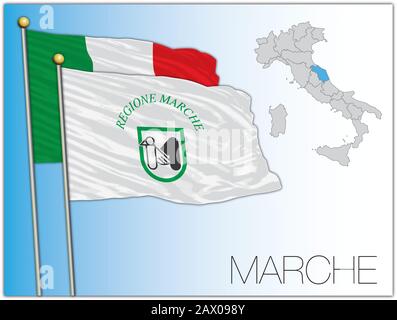 Bandiera e mappa regionale ufficiale Marche, Italia, illustrazione vettoriale Illustrazione Vettoriale