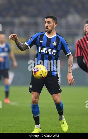 Matias Vecino Falero (Inter) nel corso della serie italiana UNA partita tra l'Inter 4-2 Milano allo Stadio Giuseppe Meazza il 09 febbraio 2020 a Milano, Italia. Credit: Maurizio Borsari/Aflo/Alamy Live News Foto Stock