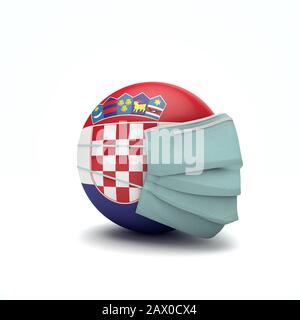 Bandiera della Croazia con maschera facciale protettiva. Nuovo concetto di coronavirus. Rappresentazione 3D Foto Stock
