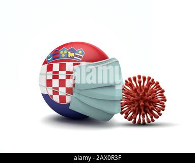 Bandiera della Croazia con maschera facciale protettiva. Nuovo concetto di coronavirus. Rappresentazione 3D Foto Stock