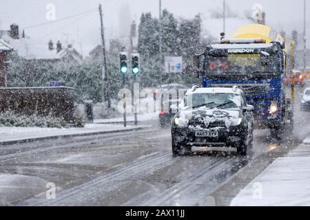 Hucknall, Nottinghamshire, Regno Unito. 10th febbraio 2020. Neve e vento forte attraversano le East Midlands. Credito: Ian Francis/Alamy Live News Foto Stock