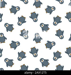 Baby pinguini sfondo senza cuciture pattern vettoriale sfondo. Illustrazione Vettoriale