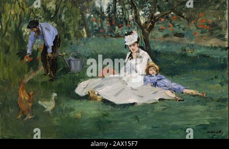 La Famiglia Monet Nel Loro Giardino A Argenteuil, 1874. Foto Stock