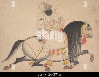 Ritratto equestre di un nobile, ca. 1775. Caricatura di pomposità con cavallo che si piega sotto peso. Foto Stock