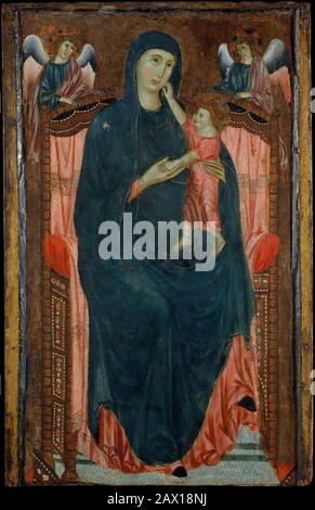 Madonna e Bambino in trono con Angeli. Pala gotica di un seguace di Cimabue. (Italiano, fiorentino, attivo ca. 1285-ca. 1310) Foto Stock