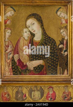 Madonna con Bambino e Cristo Morto, Santi Agnese e Caterina d'Alessandria, e Due Angeli, ca. 1470-80. Foto Stock
