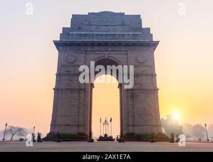 India Gate All'Alba, Rajpath, New Dehli, Delhi, India Foto Stock