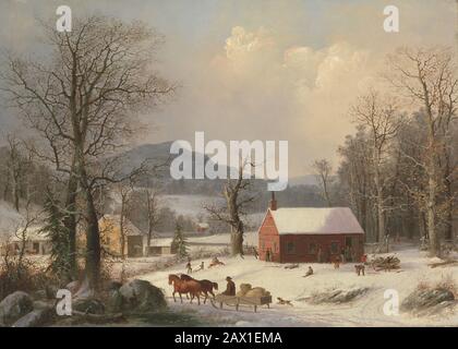 Red School House (Country Scene), 1858. Foto Stock