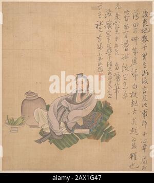 Figure, fiori e paesaggi, una foglia del 1627. Autoritratto raffigurante l'artista annegando le sue ferite nel vino. Dinastia Ming tardo (1368-1644) inizio Qing (1644-1911) Foto Stock