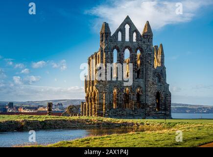 Whitby Abbey rovine, Whitby, Regno Unito. Foto Stock