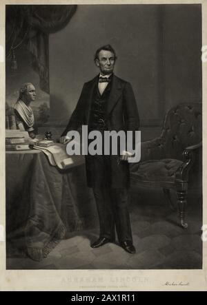 1864 ca , USA : il presidente degli Stati Uniti ABRAHAM LINCOLN ( 1809 - 1865 ) a White Hose , Washington .incisione di John Chester BUTTRE ( 1821 - 1893 ) - Presidente della Repubblica - stati Uniti - USA - ritratto - cravatta - cravatta - papillon - collare - colletto - barba - barba - barba - Abramo ---- Archivio GBB Foto Stock