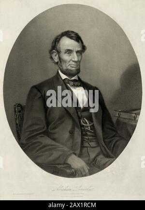 1864 ca , USA : il presidente degli Stati Uniti ABRAHAM LINCOLN ( 1809 - 1865 ). - Presidente della Repubblica - Stati Uniti - ritratto - cravatta - cravatta - papillon - Colletto - colletto - Abramo --- Archivio GBB Foto Stock