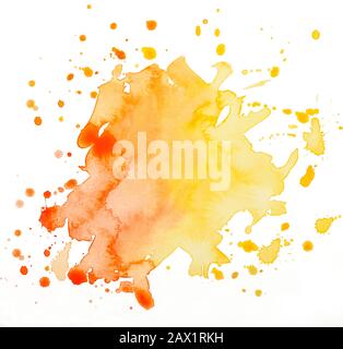macchia arancione acquerello isolato su bianco Foto Stock