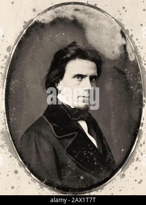 1850 ca , Washington , USA : il pittore americano Francis Bicknell Carpenter ( 1830 - 1900 ) . Foto daguerreotype di Mathew BRADY ( Washington , DC ). Il falegname era un artista che dipinse ritratti famosi di Abraham Lincoln e della sua famiglia . Divenne un amico di Lincoln e scrisse un libro chiamato 'Sei Mesi con Lincoln ' . - PITTORE - RITRATTO - ritratti - STORIA - ARTE - SCRITORE - SCRITTORE - BARBA - BARBA - collare - colletto - cravatta - cravatta - papillon - OTTOCENTO - 800 - '800 - MODA - moda - moda ---- Archivio GBB Foto Stock