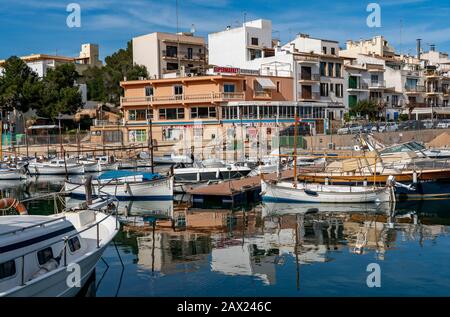 Il porto di Portopetro, sulla costa sud-orientale, Mallorca, Spagna, Foto Stock