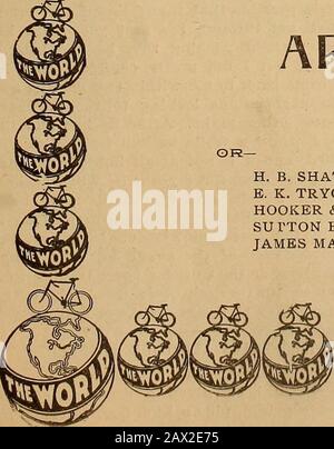 La revisione del commercio delle ruote e del ciclismo . Arnold, SCHWINN & CO., Peoria and Lake Streets, Chicago, U. S. A. H. B. SHATTUCK & SON, Boston - New England. E. K. TRYON, JR., & CO., Philadelphia, Pennsylvania, so. New Jersey, Maryland E Delaware. Hooker & CO., San Francisco - Costa del Pacifico. Sutton BROS., Melbourne, Australia. James MARTIN & CO., Sydney, Australia. Si Prega Di Menzionare La Ruota. Foto Stock