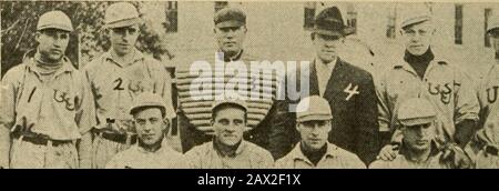 Spalding's Official college base ball annual1911- . 1, Ilickols: 2. Shanstrnm: .*?, Entz; 4. Haymaker; 5, Grafton; 6, Wright; 7, Peterson; 8. 9, Salter; 10, Thomas, Coach; 11, Koby; 12, Snyder; 13, Mahana. Fair&gt;rOUNT COLLEGE TEAM, WICHITA. KAN.. Foto Stock