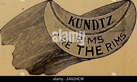 La revisione del commercio delle ruote e del ciclismo . Mantiene la pressione più forte su tutti gli altri LaminatedRims, e garantito assolutamente. KUNDTZ BENDING WORKS, Cleveland, O. IL A. L. MOORE CO., General Agents, Cleveland, New York, Chicago. Si Prega Di Menzionare La Ruota. 1896. 77 LA BICICLETTA QUAKER PER LA STAGIONE DEL 1897. QUALITÀ RIGOROSAMENTE ELEVATA. Foto Stock