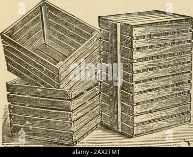 Gleanings nella coltura dell'ape. ARS. Abbiamo un stock di eccedenza di scelta Atlas Masonfruit-jars che offriamo, per ridurre le scorte, ai seguenti prezzi che sono buoni solo mentre questo stockasts, e per la spedizione da Medina, Ohio, solo.Pint Mason Jare, 45 cts. Per doz.; 5,25 dollari per gross.Quart Jare, 48 cts. Per doz.; 5,50 dollari al lordo. Barattoli ma.son Da Due quart, 75c per doz.; 8,50 dollari al lordo. Questi archi imballati in cartoni di carta di un dozeneach. La dimensione della pinta si troverebbe a sostenere il rihipping di piccole disanze riempite di miele, anche se non lo consigliamo. Bush BOXES.We hanno a disposizione, pronto per la spedizione immediata,a Foto Stock