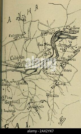 Em marcha para a 2aincursão; da concentração ao erguer do bivaque de Soutelinho da Raia para o ataque a ChavesCroquis das plantas das marchas e combates desenhados pelo alferes Alberto Bra . V PO Trecho Do mappa de Portugal no extr o ASSALTO A VALENÇA 125. Onde entrou a Columna de Sepúlveda 126 EM MARCHA PARA A 2.* INCURSÃO Dahi a pouco, aprentou-se uma creada.   Onde vae menina? Foto Stock