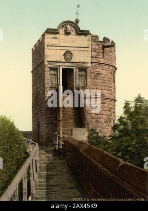 1890 ca , CHESTER, Cheshire , INGHILTERRA , GRAN BRETAGNA : il Re Carlo Tower . Photocrom print by Detroit Publishing Co. - GRAND BRETAGNA - VIEW - English Midlands - FOTO STORICHE - STORIA - GEOGRAFIA - GEOGRAFIA - ARCHITETTURA - ARCHITETTURA - CASA - HOME - ARCHITETTURA - ARCHITETTURA - BELLE EPOQUE - torre ---- Archivio GBB Foto Stock