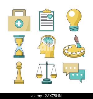 icona insieme di icone relative al business e alle competenze, design colorato Illustrazione Vettoriale