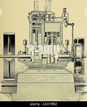 Motori a vapore stazionari, semplici e composti; specialmente come adattati alle piante leggere e di potenza. Il Westinghouse Compound Engine. Alte velocità di rivoluzione sono state raggiunte ; ma il costo del vapore è stato trovato troppo grande, e il loro uso non è diventato generale. Il motore Westinghouse ha dimostrato di essere in questo modo. Sezione Del Motore Composto. Pagina faccia IFO i6S.] Foto Stock