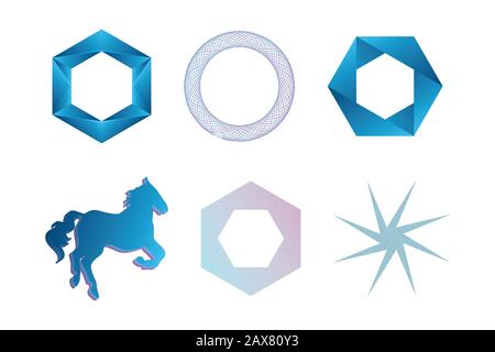 Nuove creazioni di grafica vettoriale con logo in blu a rosa realizzate con 3D o griglie - utili per i progettisti Foto Stock