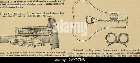 La revisione del commercio delle ruote e del ciclismo . ) n della fascia di contenimento, e porzioni di estremità di estremità di estremità dotate di labbri sporgenti verso l'interno; is,6ab. BICICLETTA-SELLA. George L Pieeceand Joseph e.Parks, Brooklyn, N. Y. Filed Mar. 11.1896. N. di serie 582,8*00. FF0. Foto Stock