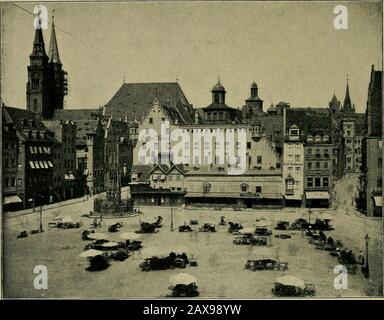 Norimberga e la sua arte fino alla fine del 18th secolo. . Fig. 12. La torre porta giardini zoologici e Tlie Castle.Fotografia di F. Schmidt.. Fig. 13. La Piazza Del Mercato (Hauptmarkt). IL MUNICIPIO, NORIMBERGA E IL SUO ARTIN IL 14TH SECOLO. I secoli 13^ e 14^, il periodo più fiorente della vita cittadina tedesca, caratterizzato da ricchezza, capacità imprenditoriale e militare, hanno fatto di Norimberga una città medievale di primo rango. Nel commercio itè diventato preminente nel mondo, le sue produzioni nell'arte e nell'industria beganto essere nella domanda in tutte le terre e la relativa vita intera ha avuto quel luminoso e più coraggio Foto Stock