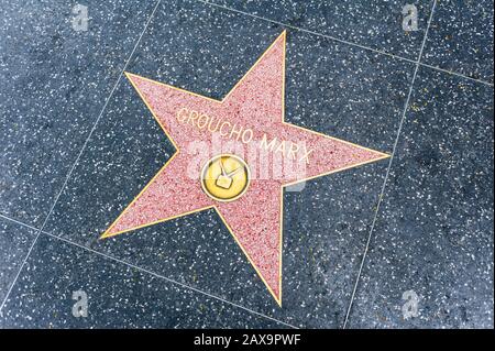 Groucho Marx stella sulla Hollywood Walk of Fame a Hollywood, California, Stati Uniti. È stato un attore e comico americano, attivo dal 1905 al 1976. Foto Stock