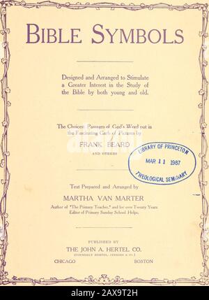 Simboli biblici; progettati e disposti per stimolare un maggiore interesse nello studio della Bibbia da parte sia dei giovani che degli anziani . Foto Stock