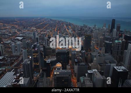 Skyline di Chicago al tramonto dalla Sears Tower Foto Stock