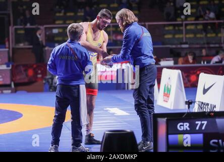 Roma, Italia. 11th Feb, 2020. A . bjurberg kes (swe) categoria gr 77kg durante il Campionato europeo Greco-Romano di Wrestling, Wrestling a Roma, Italia, 11 Febbraio 2020 credito: Agenzia Foto indipendente/Alamy Live News Foto Stock