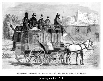 1861 , FIRENZE, ITALIA : il Palazzo DELL'ESPOSIZIONE NAZIONALE a FIRENZE , l'OMNIBUS LONDINESE (oggi STAZIONE LEOPOLDA ) - EXPO - ITALIA - FOTO STORICHE - STORIA - PALAZZO DELL'ESPOSIZIONE ITALIANA - incisione - INCISIONE - GEOGRAFIA - GEOGRAFIA - FOTO STORICHE - STORIA - STORICA - UNITA' D'ITALIA - RISORGIMENTO - carrozza - carro - cavalli © Archivio GBB / Foto Stock