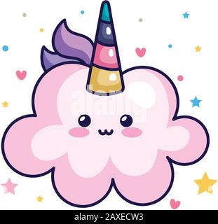 icona di stile kawaii unicorno nube carino Illustrazione Vettoriale