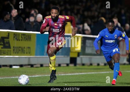 Kingston, Regno Unito. 11th Feb, 2020. Janoi Donacien di Ipswich Town in azione durante la partita EFL Sky Bet League 1 tra AFC Wimbledon e Ipswich Town al Cherry Red Records Stadium, Kingston, Inghilterra, l'11 febbraio 2020. Foto Di Carlton Myrie. Solo uso editoriale, licenza richiesta per uso commerciale. Nessun utilizzo nelle scommesse, nei giochi o nelle singole pubblicazioni di club/campionato/giocatore. Credit: Uk Sports Pics Ltd/Alamy Live News Foto Stock