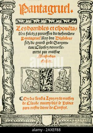 Bibliographie Rabelaisienne : les éitions de Rabelais de 1532 à 1711 : catalogo raisonné descriptif et figuré, illustré de cent soixante-six facsimilés . C£&gt;o ko   en& a JLyon en (una maisunte ctaube nourtp/Mcf Ce Piinccptee noffre bamc be Confoft.. Petit 111-4° de 6j ff. non ehiffr., segno. VUj-(C.titj, caractères goth., 2ç lignesà la page. Foto Stock